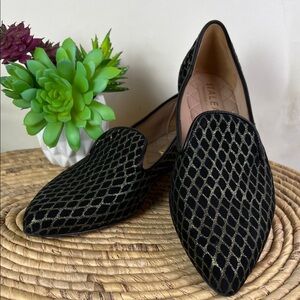 Italeau Theresa Loafers Black With Metallic Harlequin Pattern Smoking Flat 38